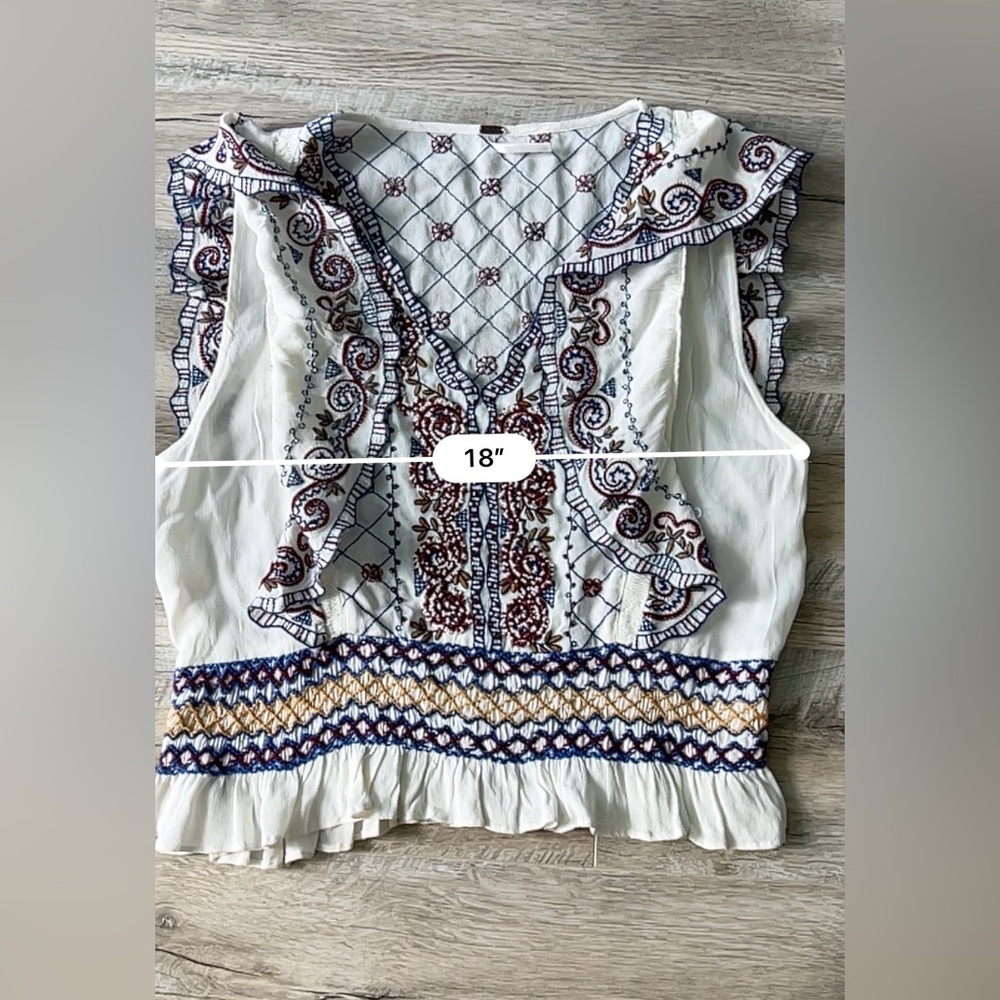 Free People White Holland Park Embroidered Boho Beaded Women's Blouse Sz Small - Picture 8 of 8